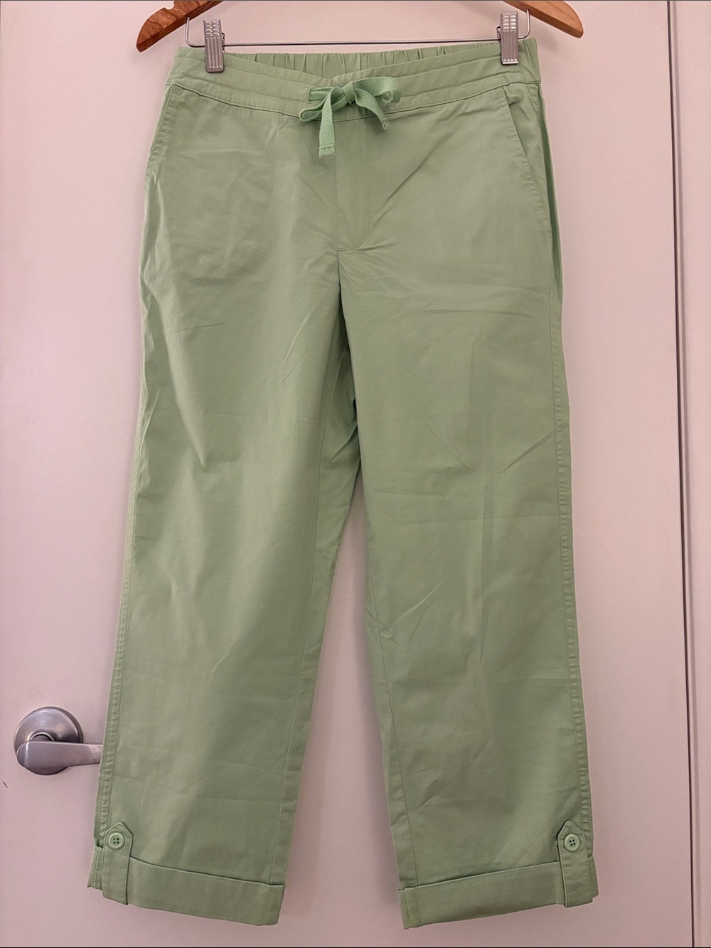Appleseed's Light Green Preppy Beach Drawstring Roll Capri Pants SZ PS